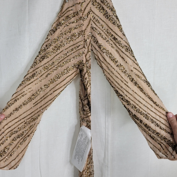 Mac Duggal 5240 Womens 16 Mocha Pink Gold Beaded Sequin Column Formal Dress - Picture 12 of 13